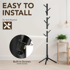 Wooden Tree Coat Rack Stand,Sturdy Freestanding Coat Rack with 8 Hooks 07FC0E-D4 - KOEEK