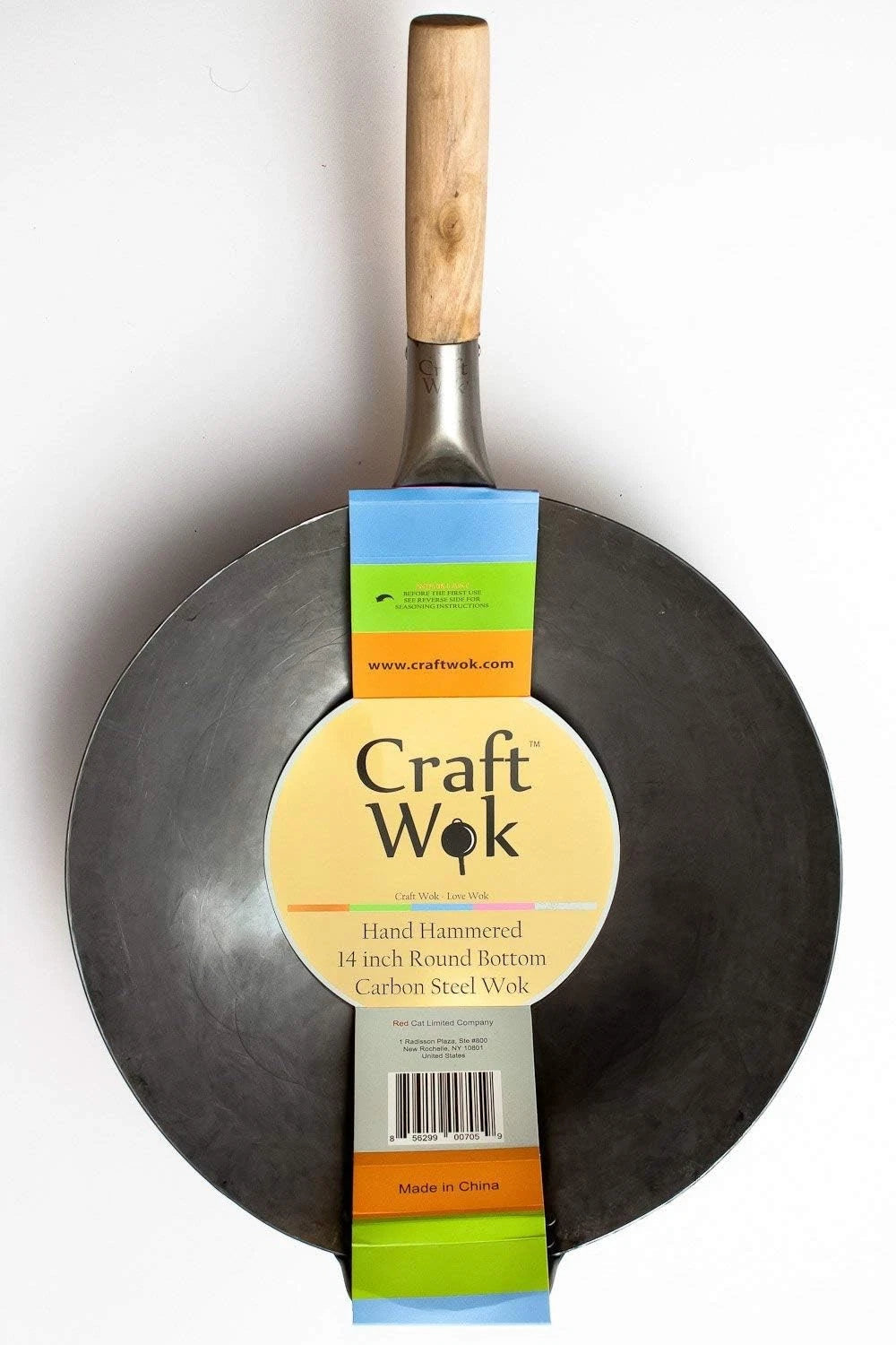 Traditional Hand Hammered Chinese Carbon Steel Wok with Wooden 07FC0E-D4 - KOEEK
