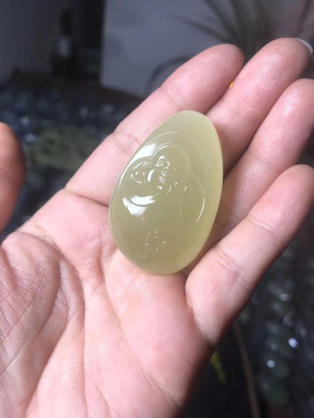 White Jade Rough Stone Hetian Blue Maitreya Buddha Attracts Wealth 07FC0E-D4 - KOEEK