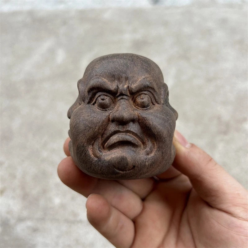 6.5cm Agarwood Handcarved Four Sided Buddha Statue Tea Pet Health Ball Ornament 07FC0E-D4 - KOEEK