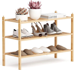 Shoe rack, 3-tier bamboo stackable shelf storage organizer 07FC0E-D4 - KOEEK