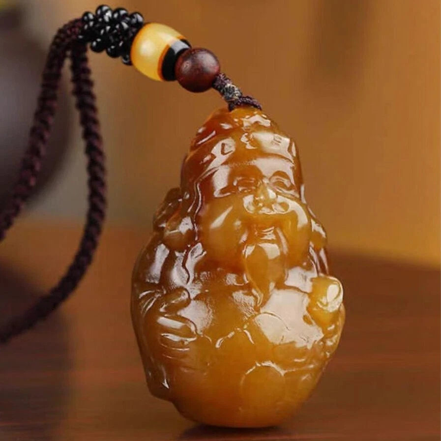 Natural Yellow Jade Pendant Tibetan Deity Amulet Necklace Gemstone Jewelry 07FC0E-D4 - KOEEK