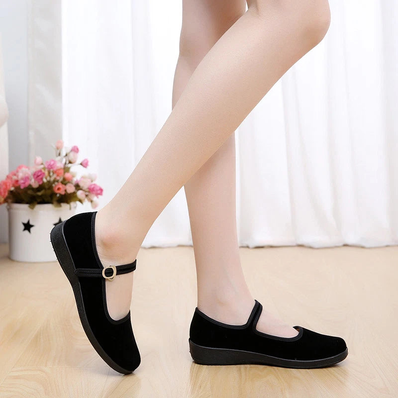 Women's Girls Chinese Black Cotton Shoes Ballerina Ballet Flats Shoes Slippers 07FC0E-D4 - KOEEK