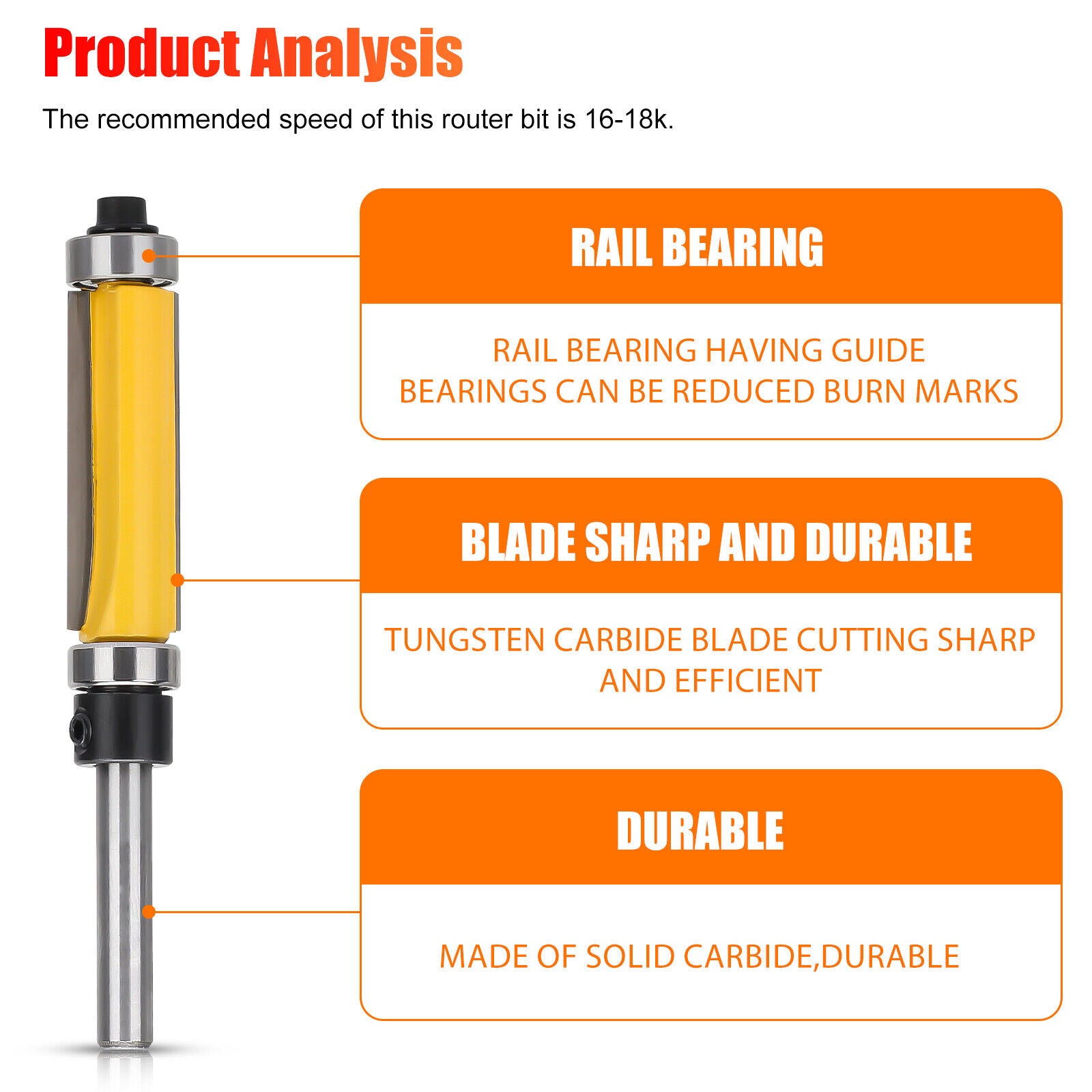 ny 1-1/2" Flush Trim Topp- og bunnlagerfreser Bit Shank Trebearbeidingsverktøy