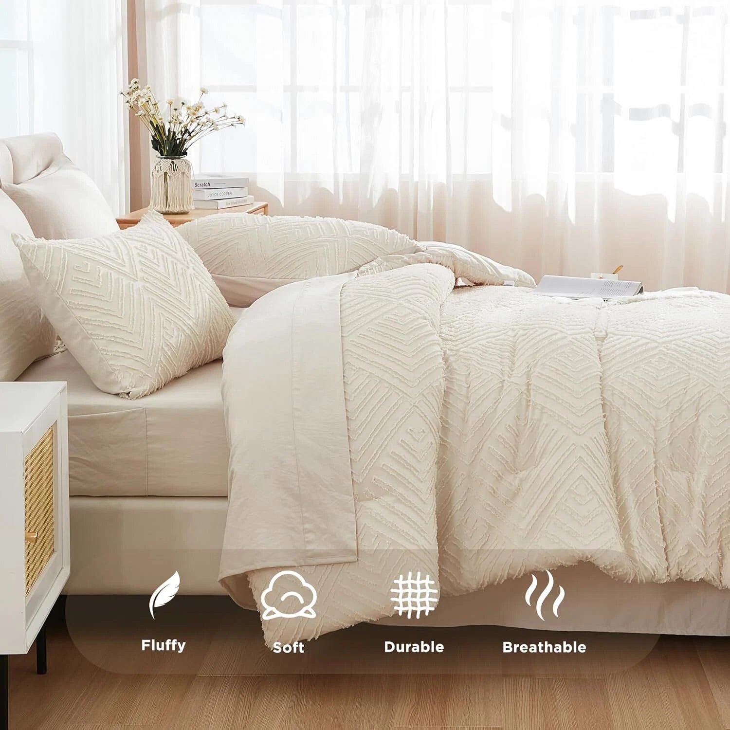 King Beige Pocket Bed - 7 Piece, Tufted Lightweight Fluffy Bed Set 07FC0E-D4 - KOEEK