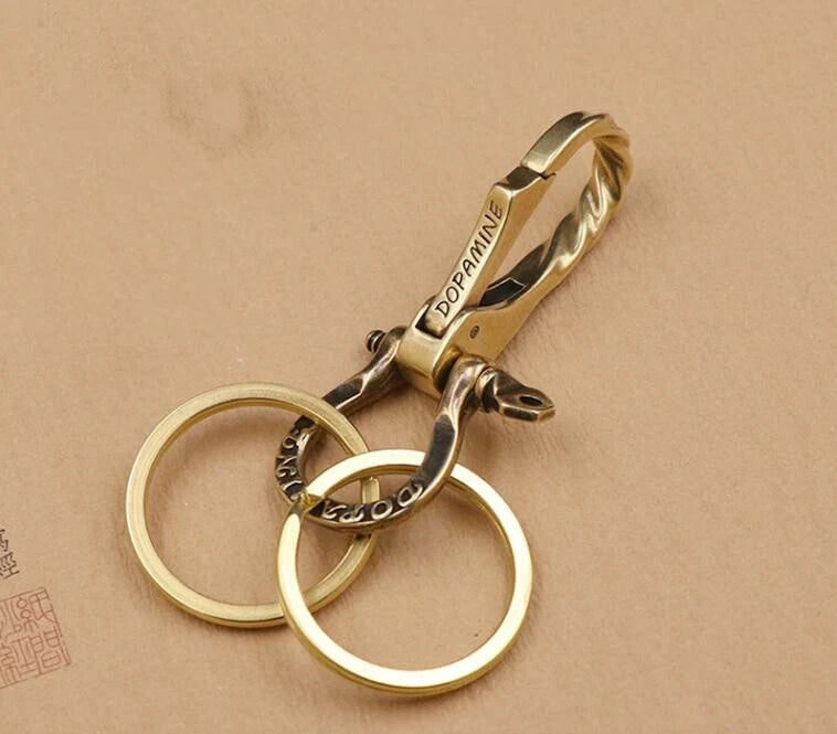 Vintage Brass Handmade Keychain Key Ring Holder Men Gold Waist Buckle Hook Gifts 07FC0E-D4 - KOEEK