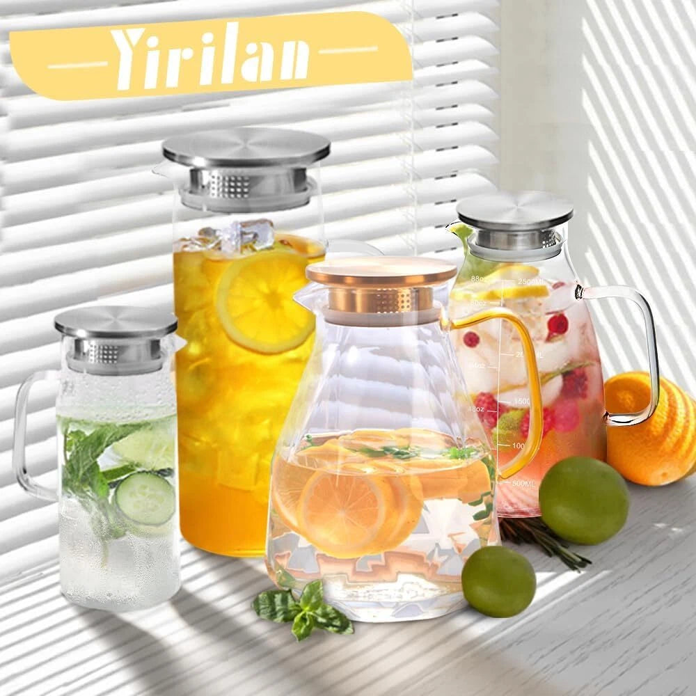 Yirilan Glass Pitcher, 2.2 Liter Water Pitcher With Lid,Iced Tea Pitcher Fridge 07FC0E-D4 - KOEEK