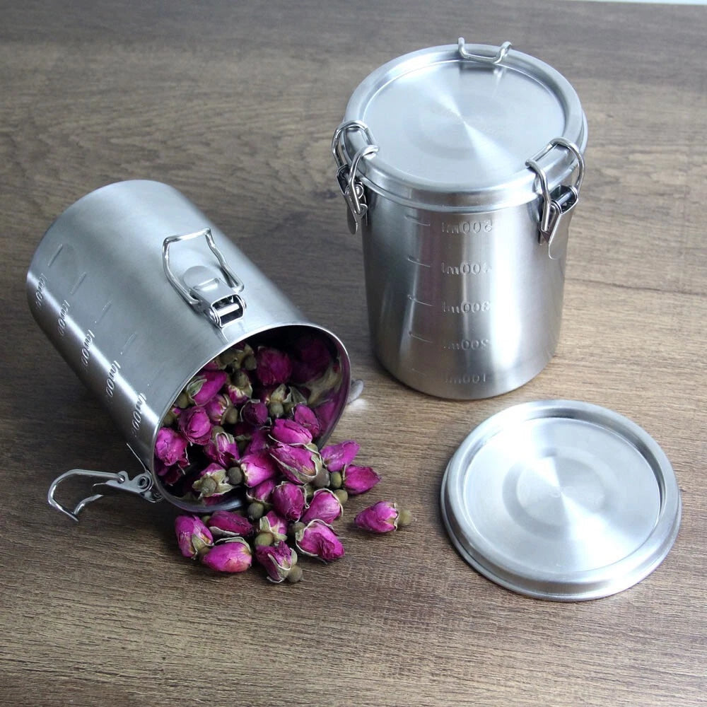 520ML Stainless Steel Bottle Storage Sealed Tea Can Outdoor CampingTravelTankEDC 07FC0E-D4 - KOEEK