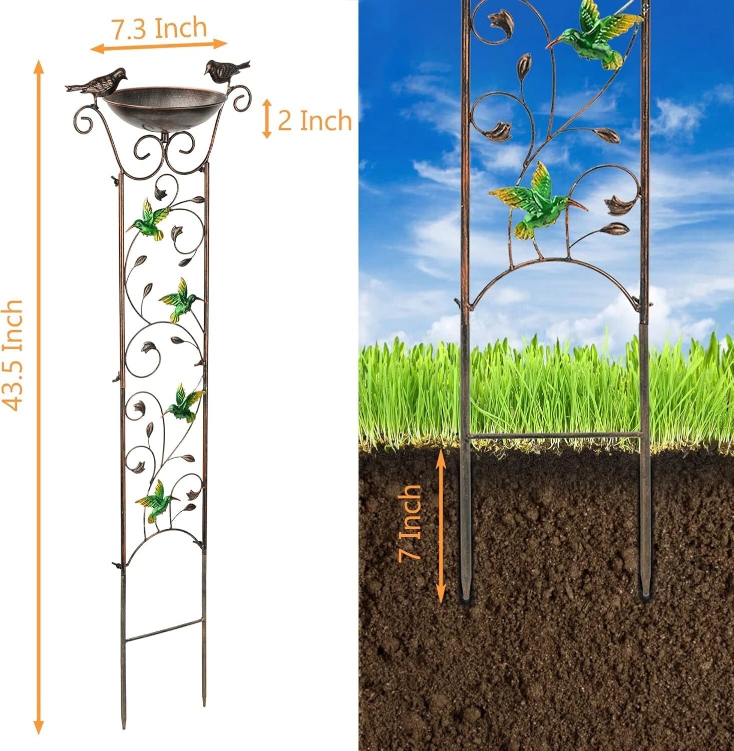 Garden Trellis Bird Bath Outdoor, 40 Inch Antique Iron Garden Plant Trellis 07FC0E-D4 - KOEEK