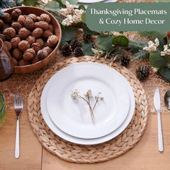 6 Pack, Round Woven Placemats, Natural Hyacinth Wicker Placemats 07FC0E-D4 - KOEEK
