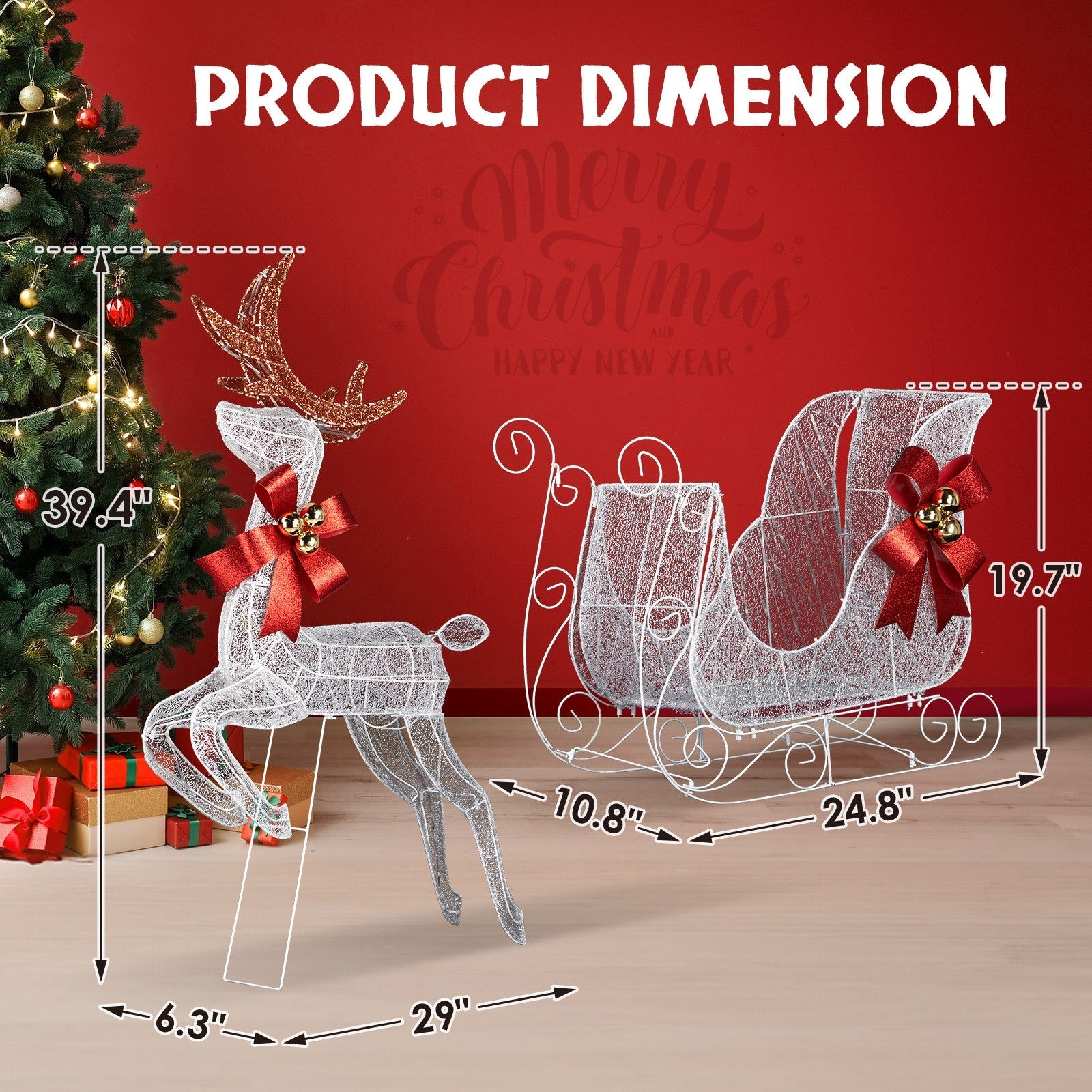 Lighted Christmas Decorations Reindeer & Sleigh Deer Set for Indoor Home Outdoor 07FC0E-D4 - KOEEK