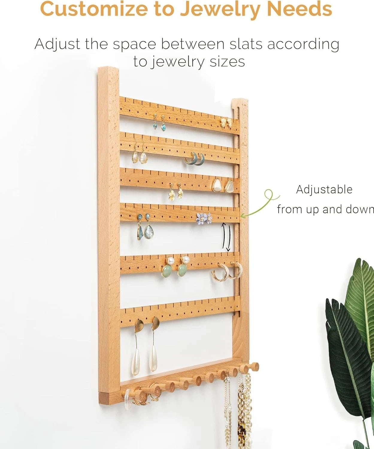 Zelkova Wood Earring Wall Rack Hanging Jewelry Storage Rack Assembled Earrings 07FC0E-D4 - KOEEK