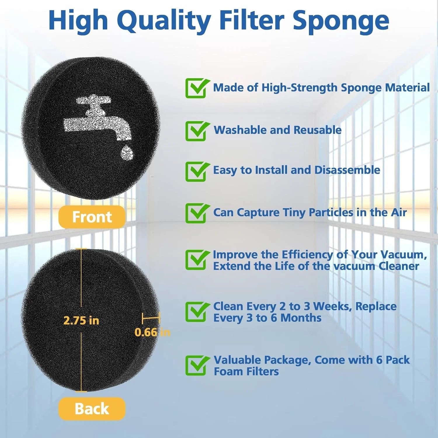 Sponge filter replacement parts, replacement parts BHFEAF1, 6 pieces per pack. 07FC0E-D4 - KOEEK