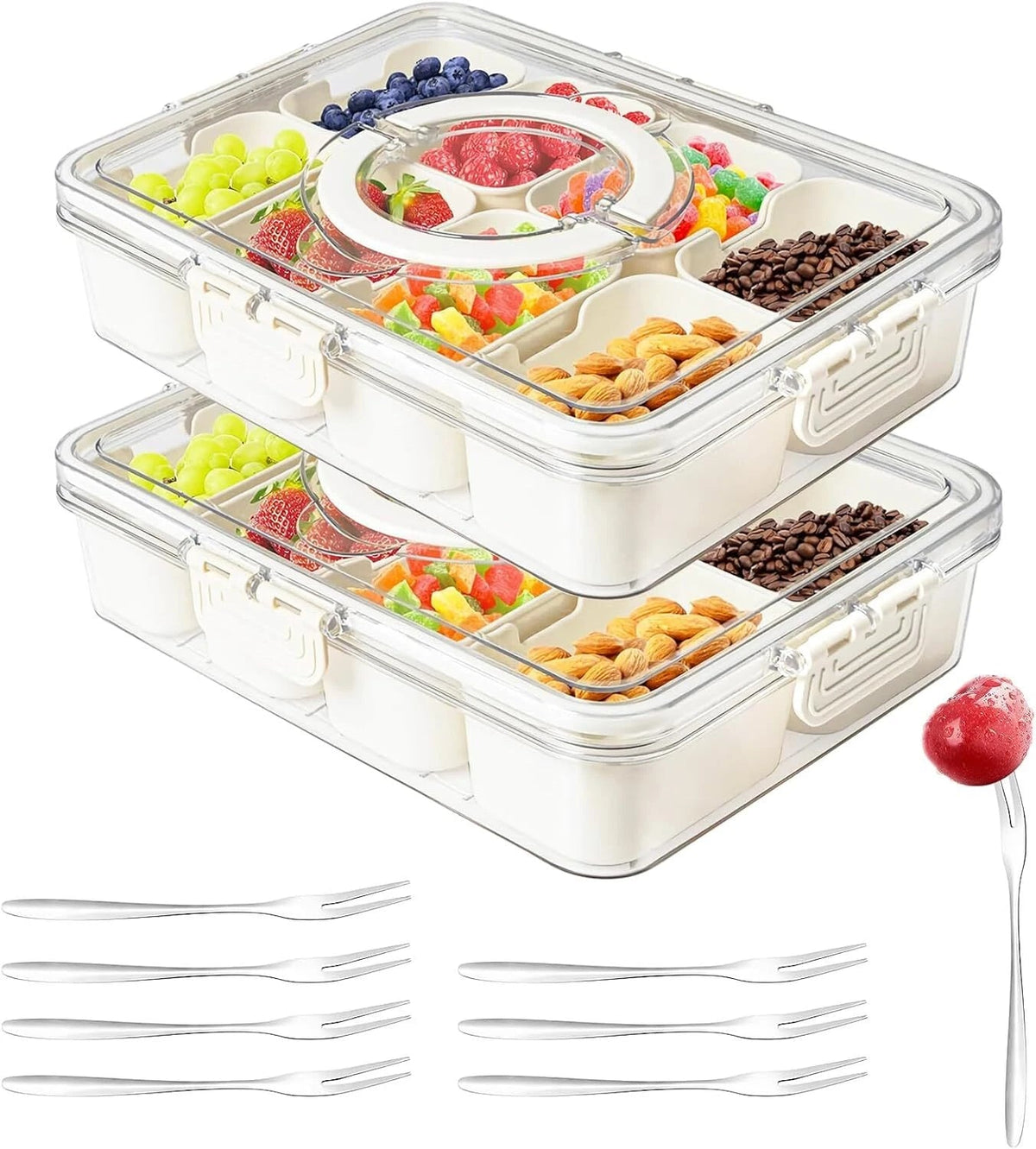 Snackle Box Container,Portable Snack Box 8 Compartment Divided Serving with Lid 07FC0E-D4 - KOEEK
