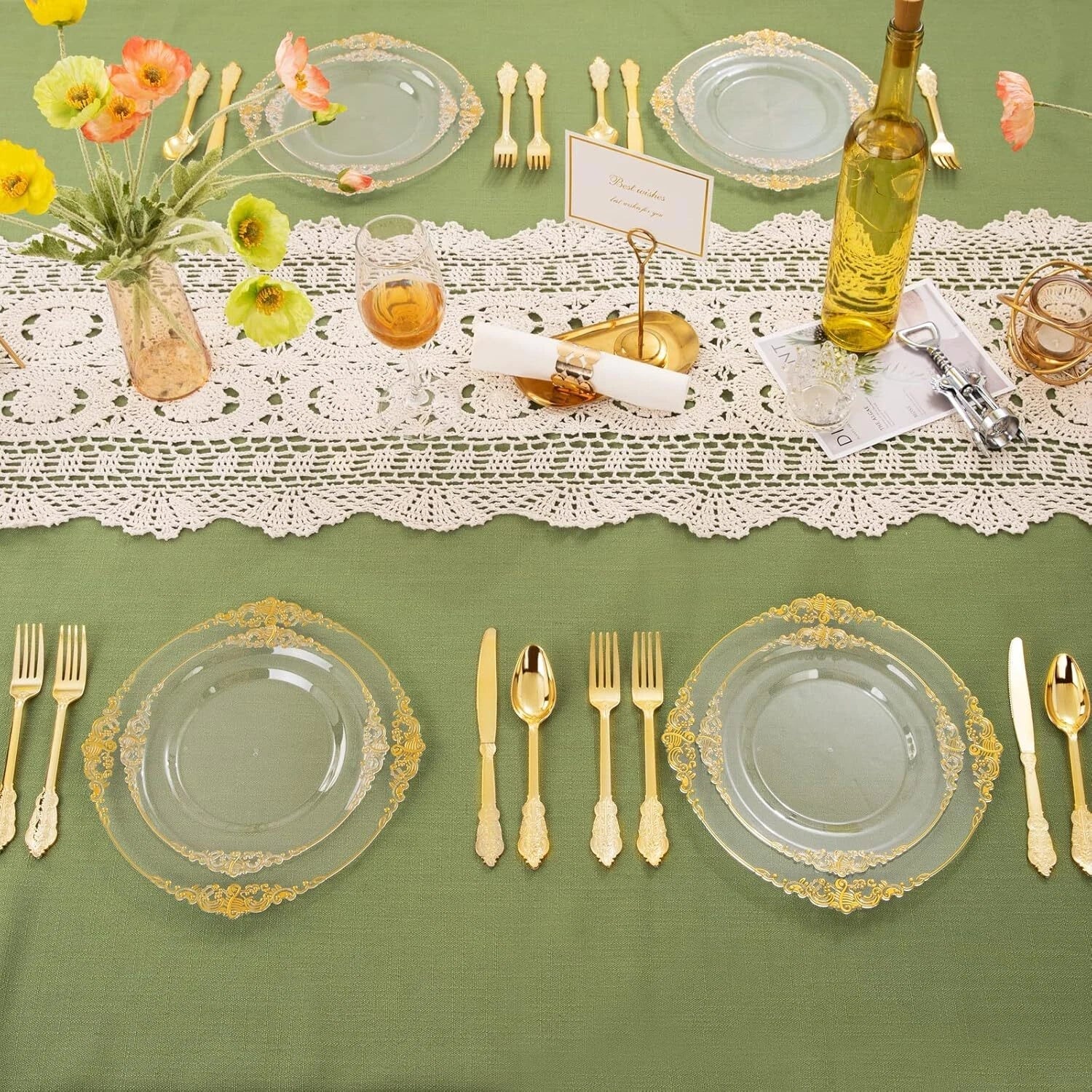 Clear & Gold 100PCS Heavyweight Disposable Plates - 50PCS 10.25" Dinner & 50PCS 07FC0E-D4 - KOEEK