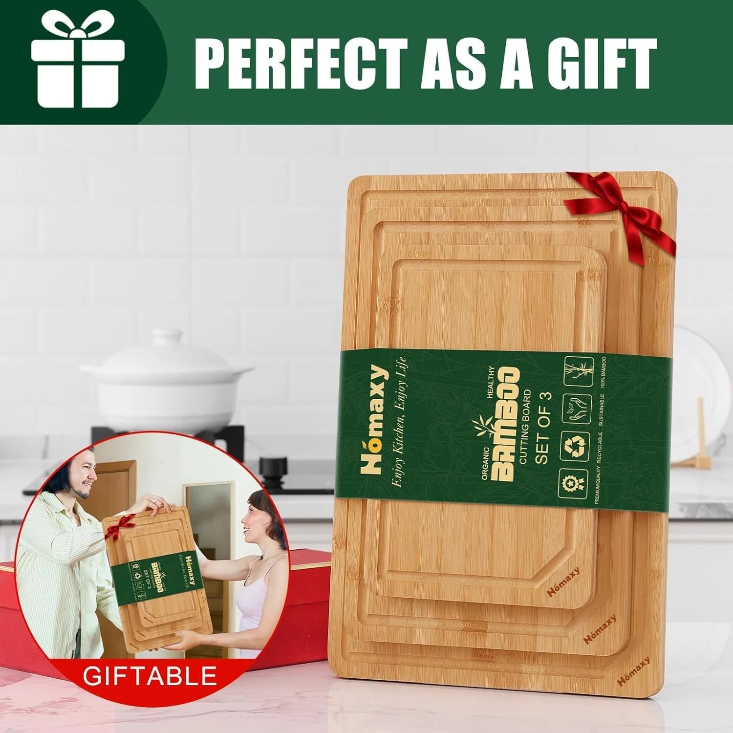 Organic Bamboo Cutting Board Set (for kitchen use), 3 pieces 07FC0E-D4 - KOEEK