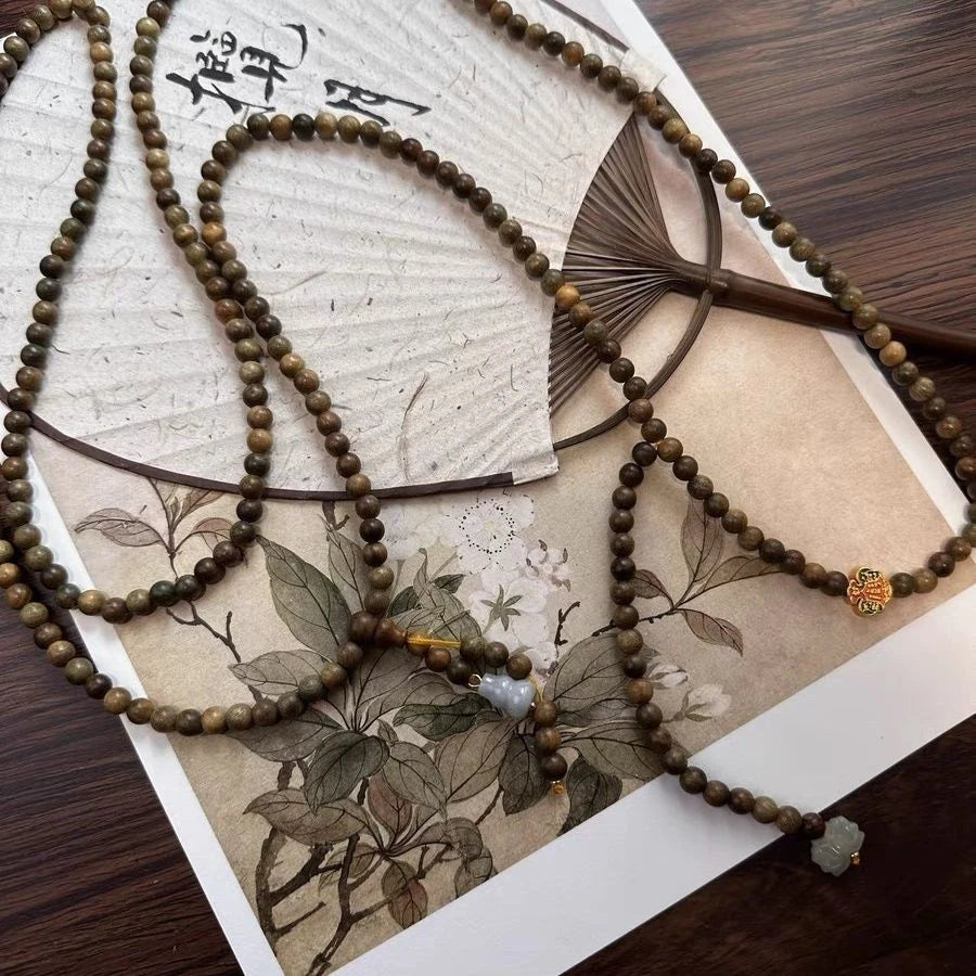 Crossbody Chain Old Sandalwood Multi-use Prayer Beads  Chinese Style Necklace 07FC0E-D4 - KOEEK