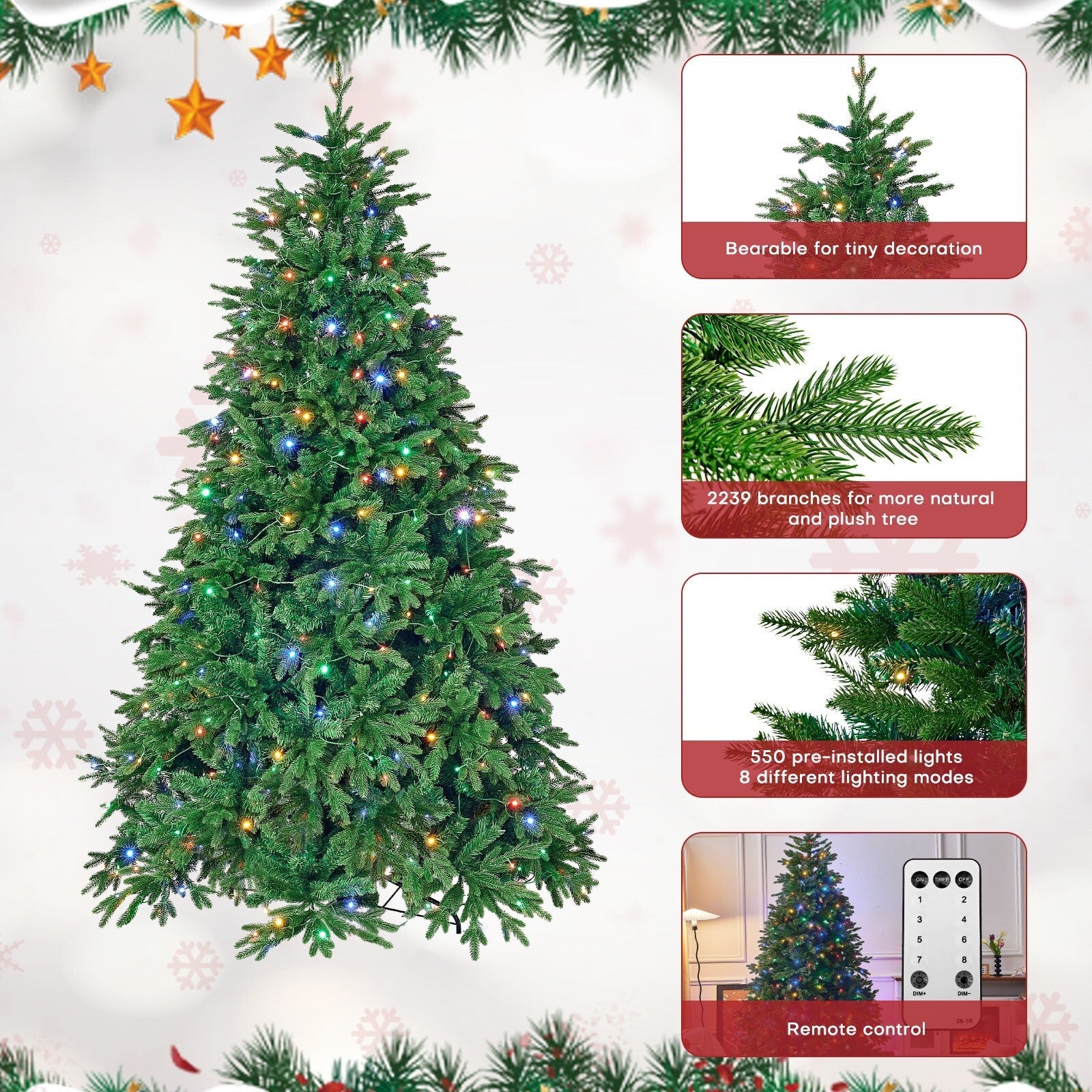7.5FT Green Artificial Christmas Tree Holiday Season w/ LED Light Indoor Outdoor 07FC0E-D4 - KOEEK