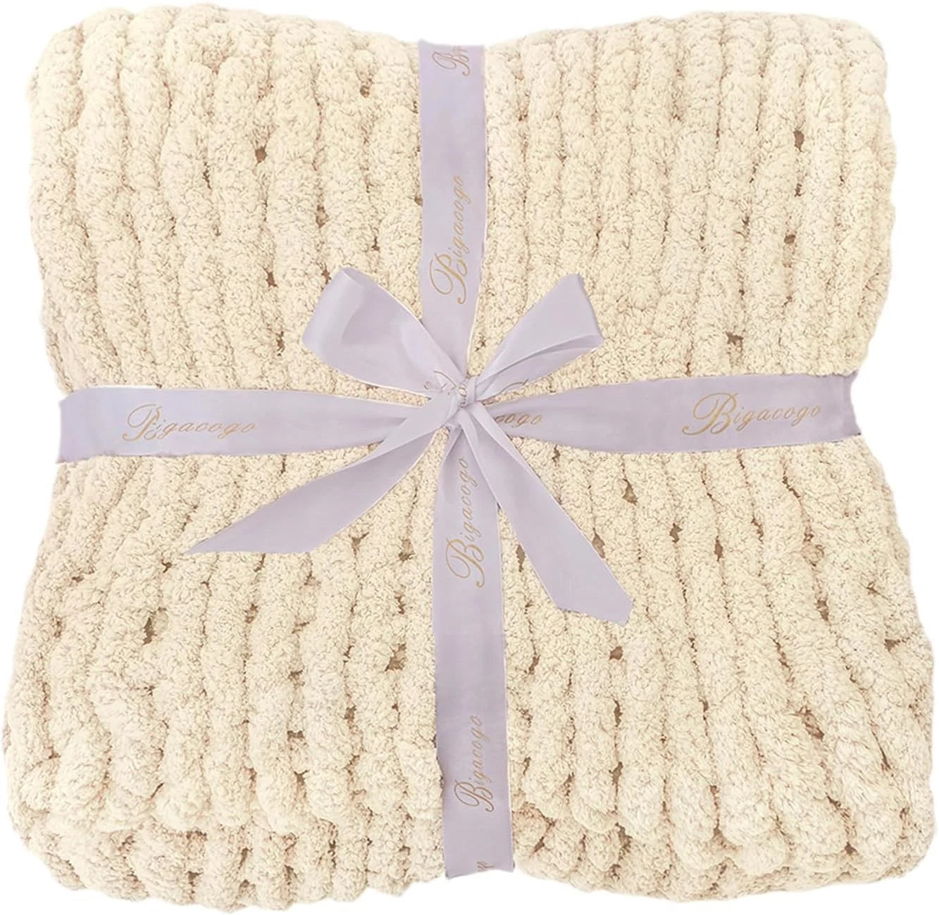 Chunky Knit Throw Blanket for Couch, 40x60 inches,  Hand Knitted 07FC0E-D4 - KOEEK