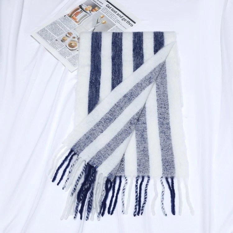 Unisex Striped Breathable Thin Scarf  Flax Linen Tasseled Stole Neckerchief 07FC0E-D4 - KOEEK