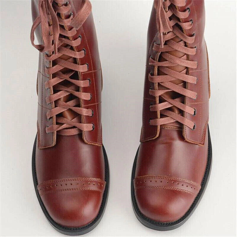 WW2 US Army Paratrooper Medium Vintage Boots Mens Leather Jump Mid-tube Boots 07FC0E-D4 - KOEEK