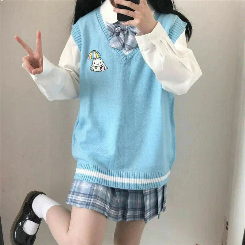 My Melody Cinnamoroll Kuromi Kawaii Cotton Sweater Knit Vest Girl's Uniform Tops 07FC0E-D4 - KOEEK