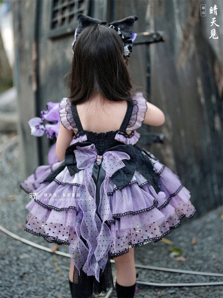 Cute Kuromi Girl Princess Dress Kawaii Kids Halloween Lace Dress Cosplay Costume 07FC0E-D4 - KOEEK