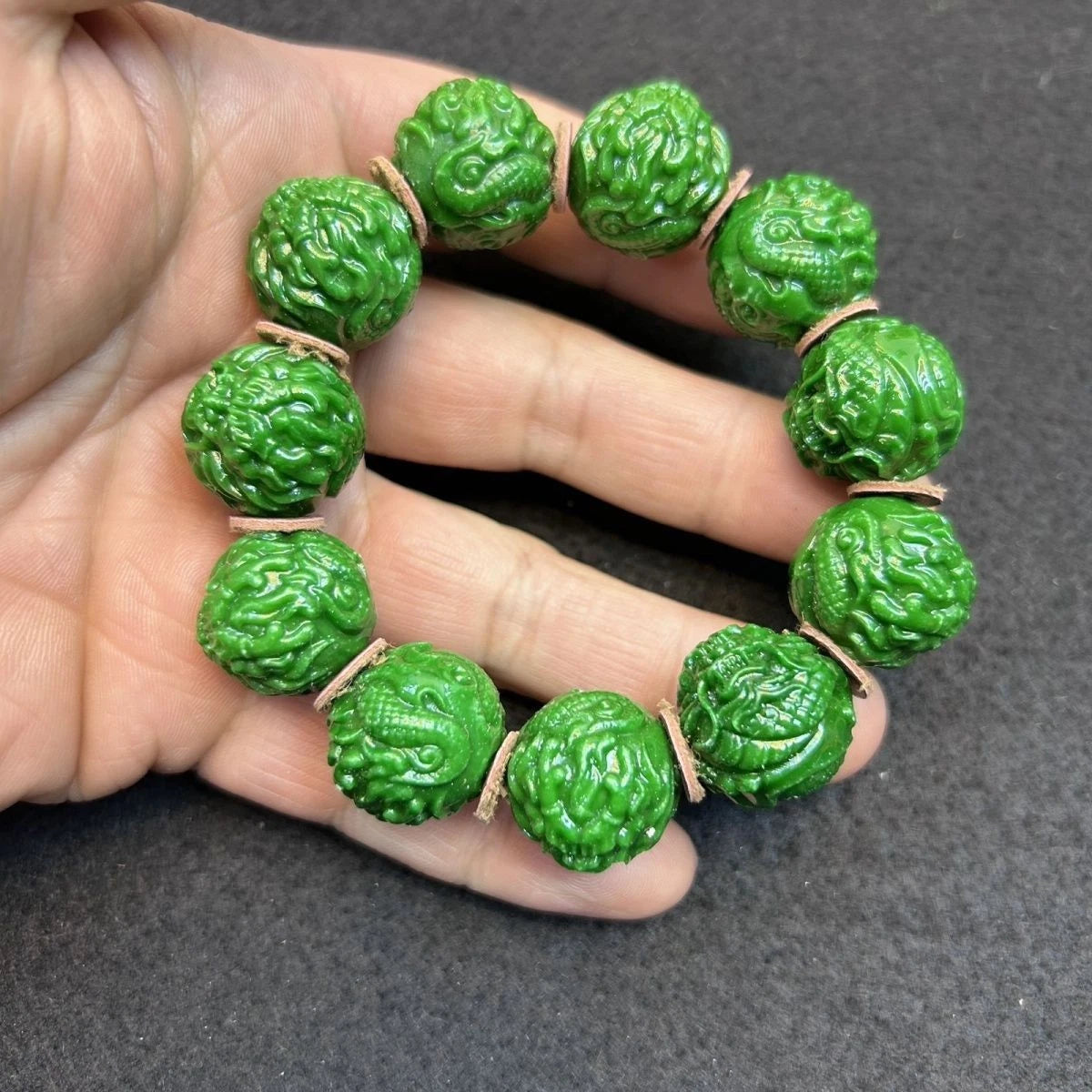 20mm Dragon Bead Bracelet Carved Dragon Year Buddhist Prayer Beads Jewelry 07FC0E-D4 - KOEEK