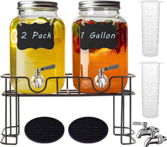 1 Gallon Glass Drink Dispenser with Stand,2 Pack Glass Beverage Dispenser 07FC0E-D4 - KOEEK