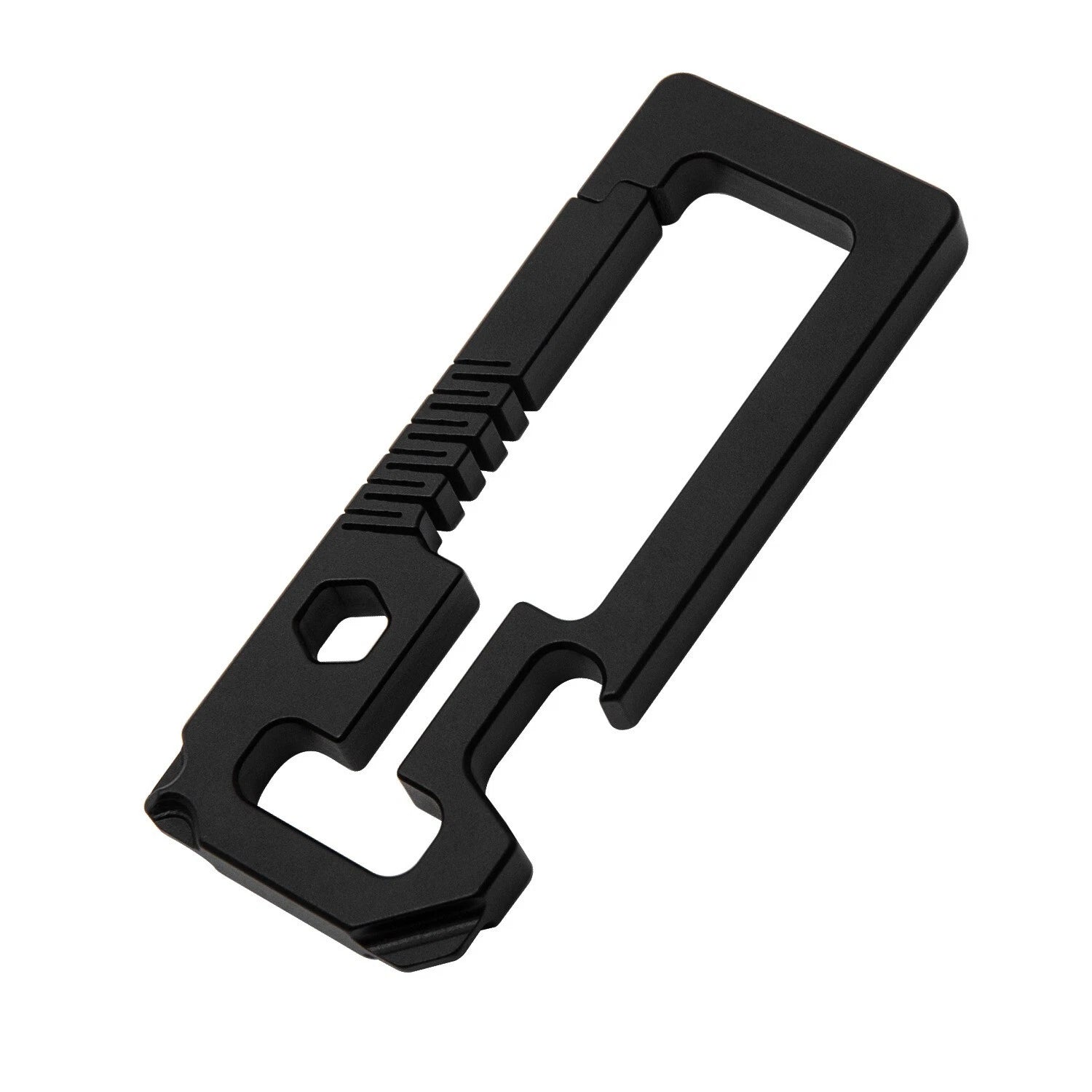 EDC Titanium Alloy + Leather Black Keychain Carabiner Opener Car Key Pendant 07FC0E-D4 - KOEEK