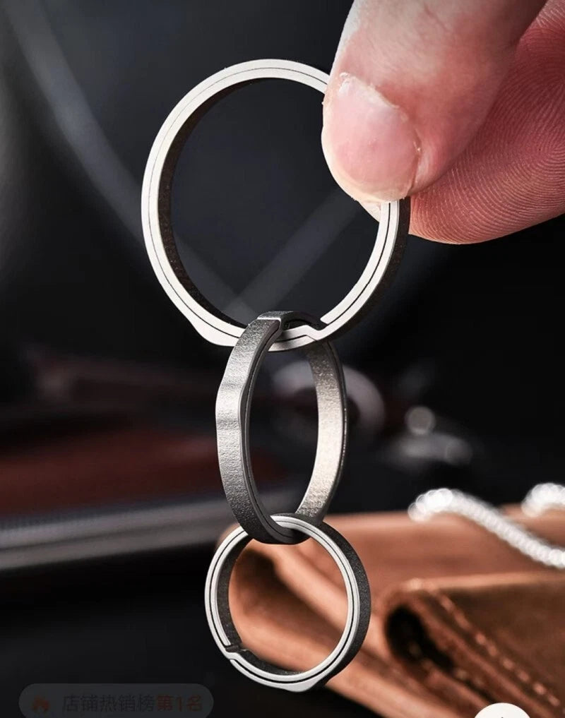 3PCS Titanium Alloy Round Keychain Rings Split Side Pushing Key Rings Heavy Duty 07FC0E-D4 - KOEEK