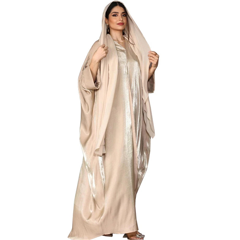 Dubai Women Muslim Batwing Sleeve Satin Open Abaya Cardigan Dress Dress Turkey 07FC0E-D4 - KOEEK