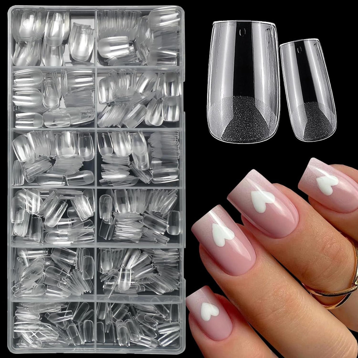 new LuckForever 600pc Short Square Nail Tips Clear Fake Press on Nails LUCKFOREVER - KOEEK