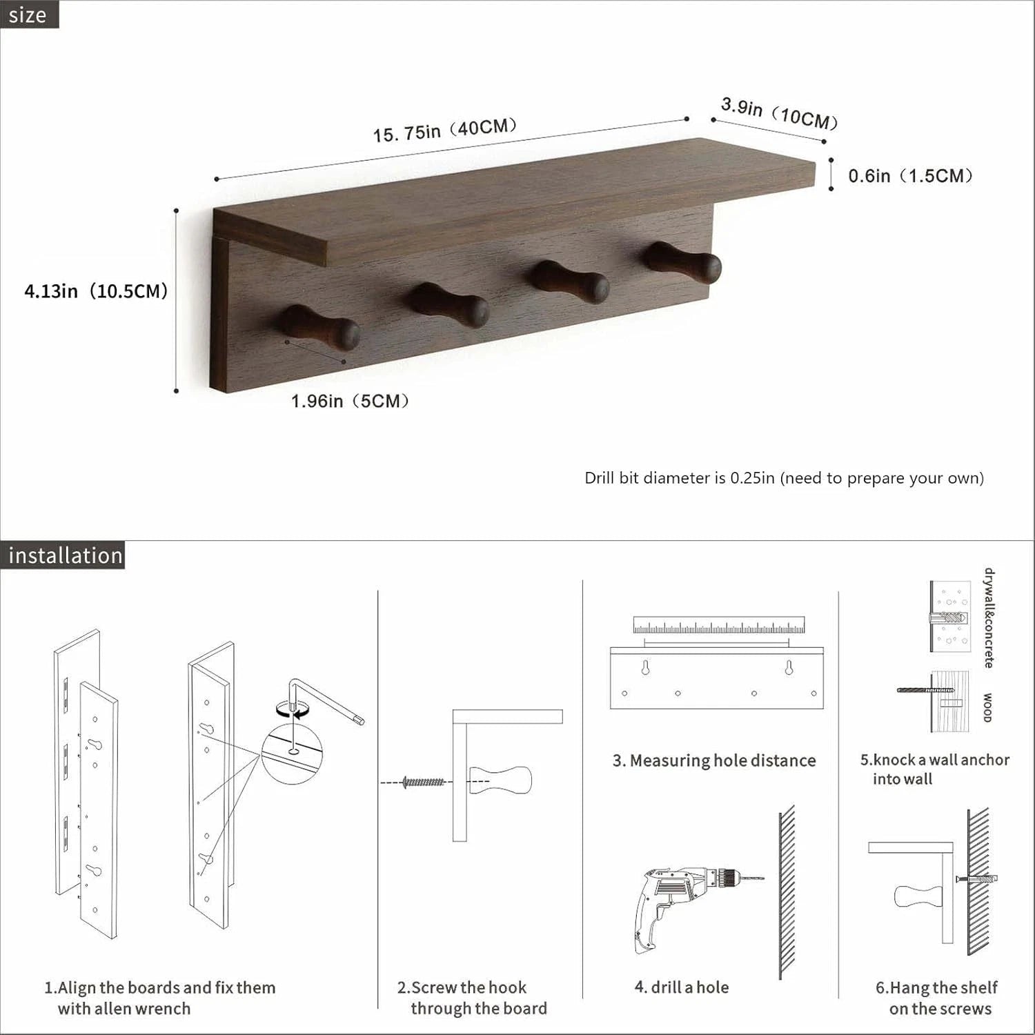 Wall-mounted shelves are ideal (walnut finish-1) 07FC0E-D4 - KOEEK