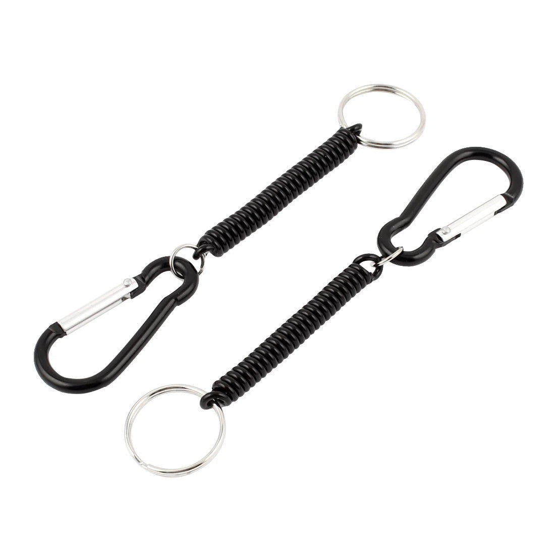 Carabiner Hook Elastic Spring Coil Strap Rope Keychain Black 5 Inch Long 2 Pcs 07FC0E-D4 - KOEEK