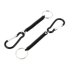 Carabiner Hook Elastic Spring Coil Strap Rope Keychain Black 5 Inch Long 2 Pcs 07FC0E-D4 - KOEEK