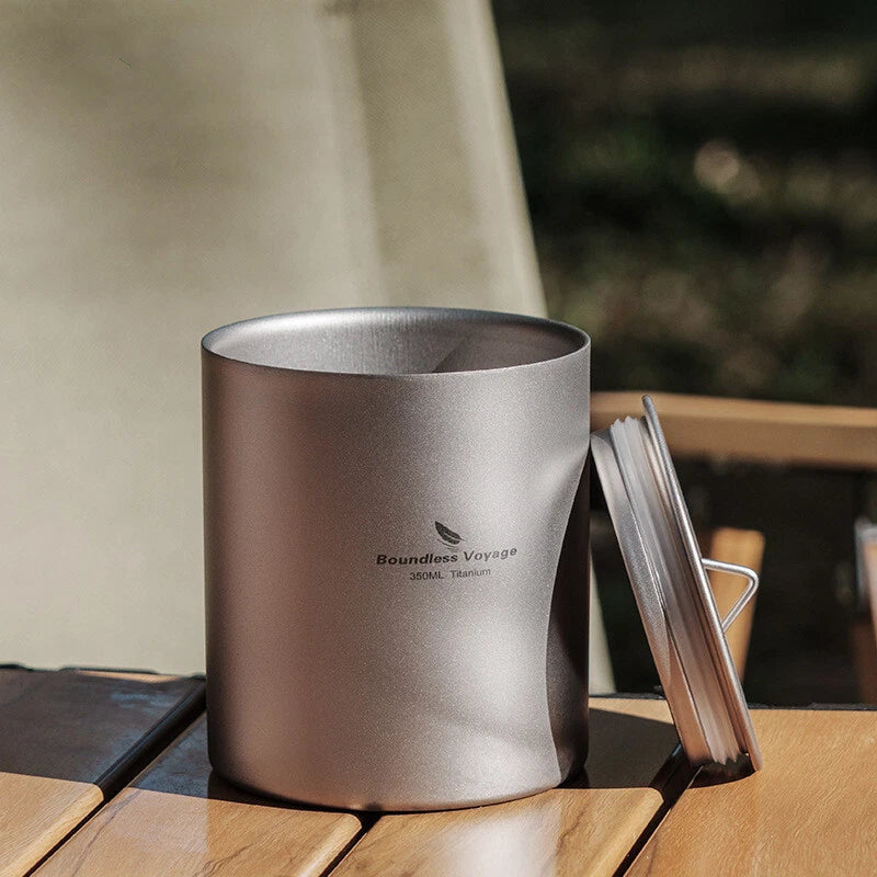 350ml Double Walled Titanium Tea Cup with Lid Outdoor Indoor Coffee Water Mug 07FC0E-D4 - KOEEK