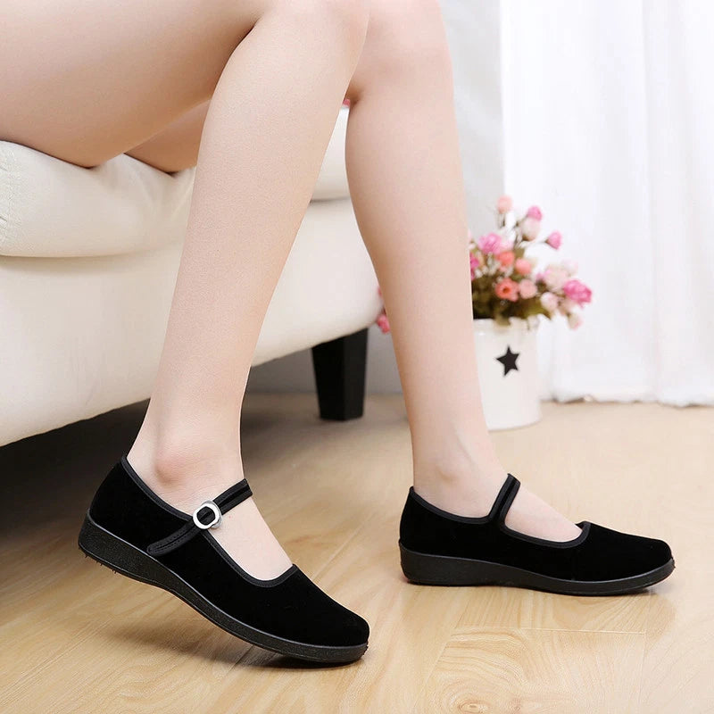 Women's Girls Chinese Black Cotton Shoes Ballerina Ballet Flats Shoes Slippers 07FC0E-D4 - KOEEK