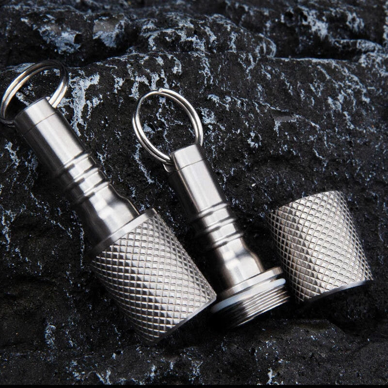 Titanium Keychain Waterproof Box Sealed Container Portable Outdoor Pendant EDC 07FC0E-D4 - KOEEK