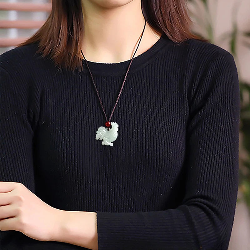 Natural Jade Pendant Zodiac Chicken Pendant Stone Necklace Jade Pendant Necklace 07FC0E-D4 - KOEEK