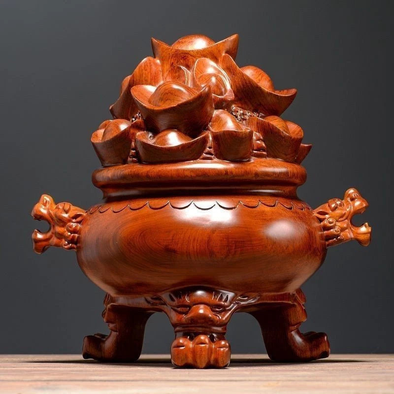 Rosewood Treasure Bowl Figurine 12cm Hand Carved Wooden Home Desk Decor Gift 07FC0E-D4 - KOEEK