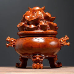 Rosewood Treasure Bowl Figurine 12cm Hand Carved Wooden Home Desk Decor Gift 07FC0E-D4 - KOEEK