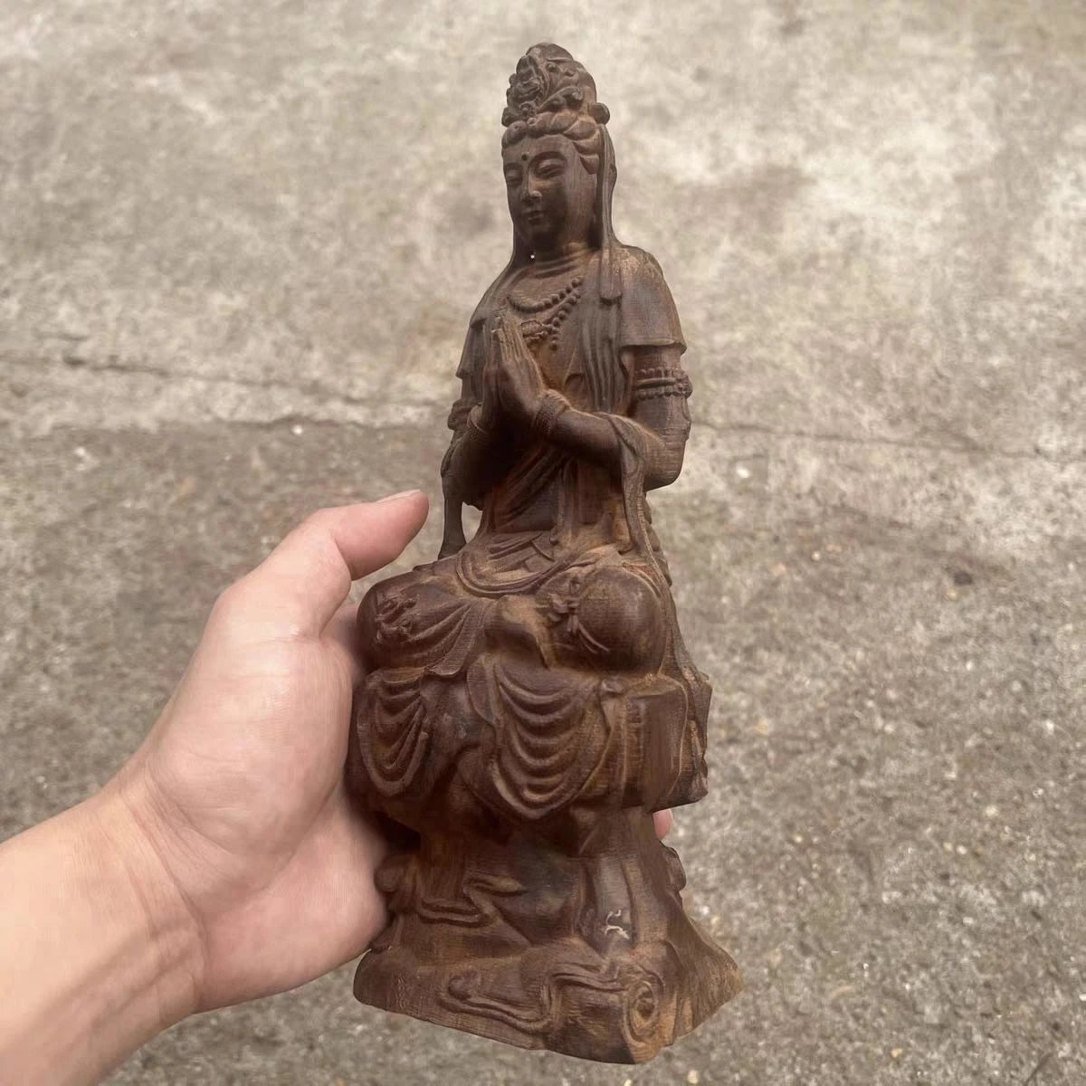 18cm Vietnamese Agarwood Carved Guanyin Figurine Wooden Buddha Sculpture Decor 07FC0E-D4 - KOEEK