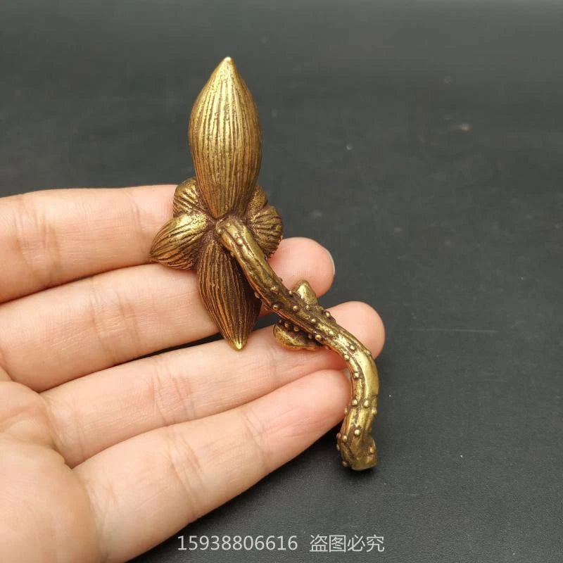 Solid Brass Lotus Frog Mini Ornament Retro Tea Ceremony Tea Pet Bronze Carving 07FC0E-D4 - KOEEK