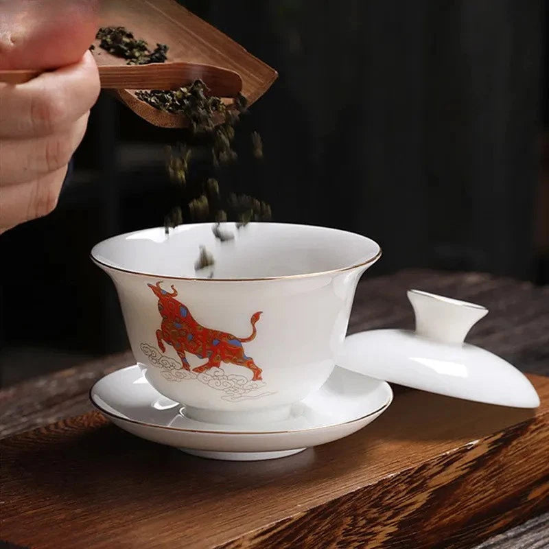 140ml Chinese Jingdezhen Ceramic Handpainted Gaiwan Tea Tureen Kungfu Teaware 07FC0E-D4 - KOEEK