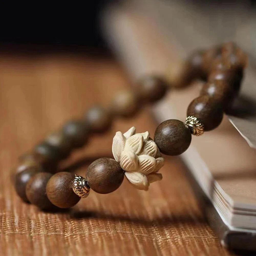 Sandalwood Bracelet Peach Wood Lotus Beads Bodhi Tibetan Buddhist  Mala Bracelet 07FC0E-D4 - KOEEK