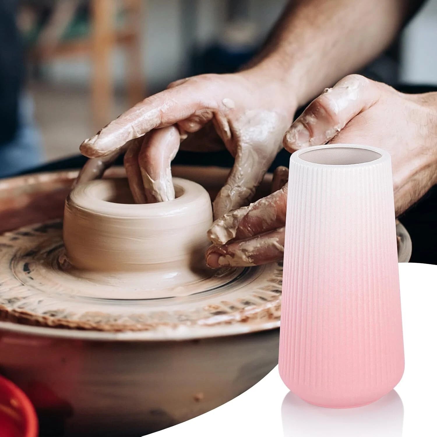 Gradient Pink Ceramic Vase,Small Cute Flower Vase for Pampas Grass, Home, Room 07FC0E-D4 - KOEEK