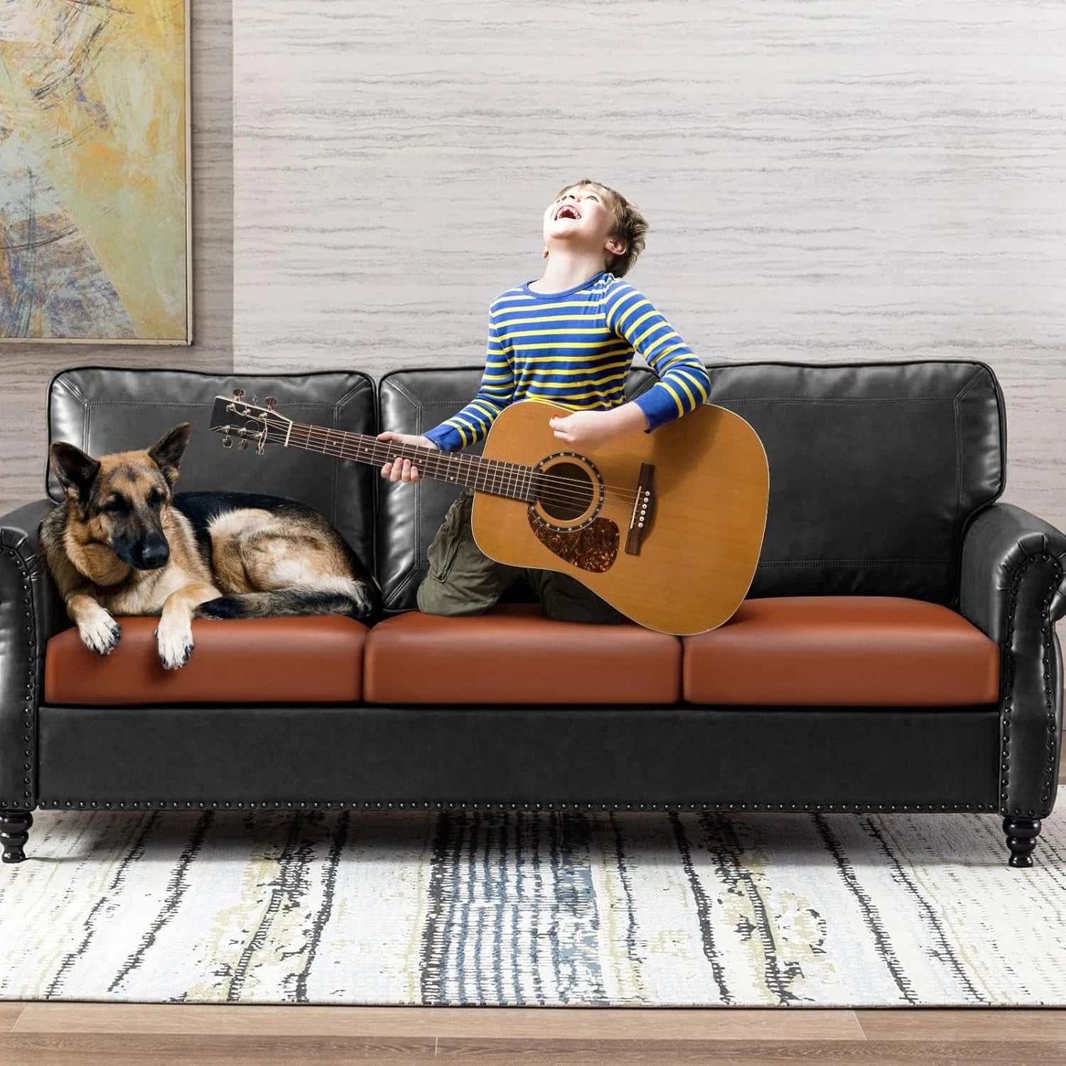 PU Leather Couch Cushion Cover, Waterproof Stretch Sofa Cushion Slipcovers 07FC0E-D4 - KOEEK