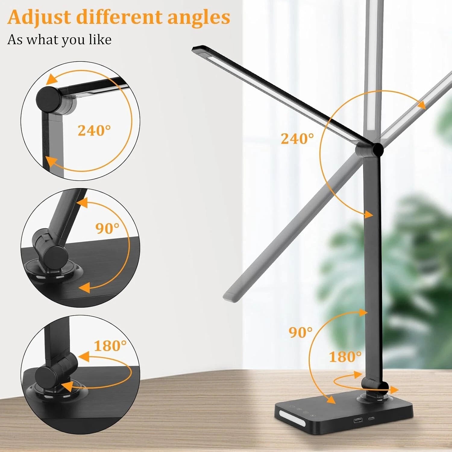 LED Desk Lamp with USB Ports,Touch Desk Lamps for Home Office with 5 Color Modes 07FC0E-D4 - KOEEK