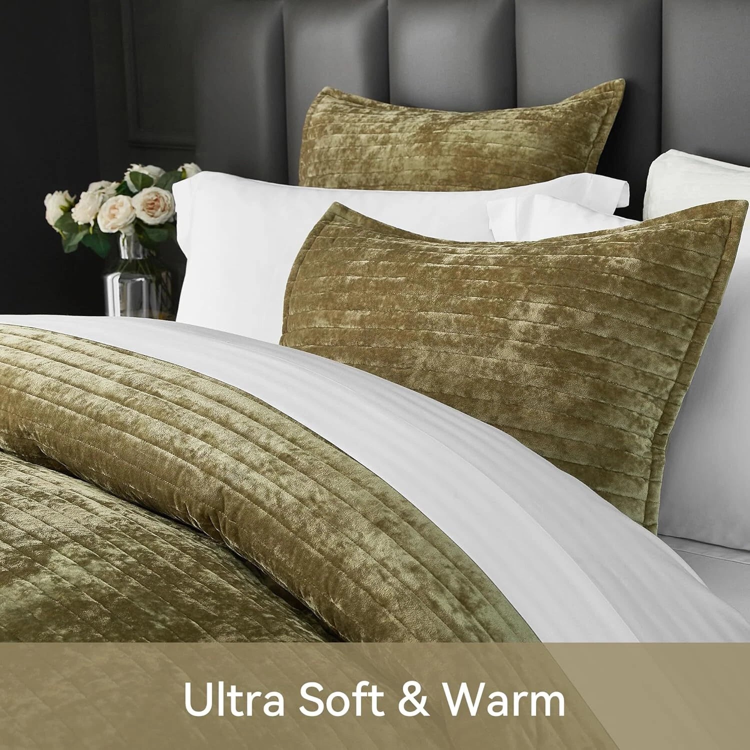 Velvet Quilt Queen Size Luxurious Velvet Coverlet Olive Green Bedding Striped 07FC0E-D4 - KOEEK